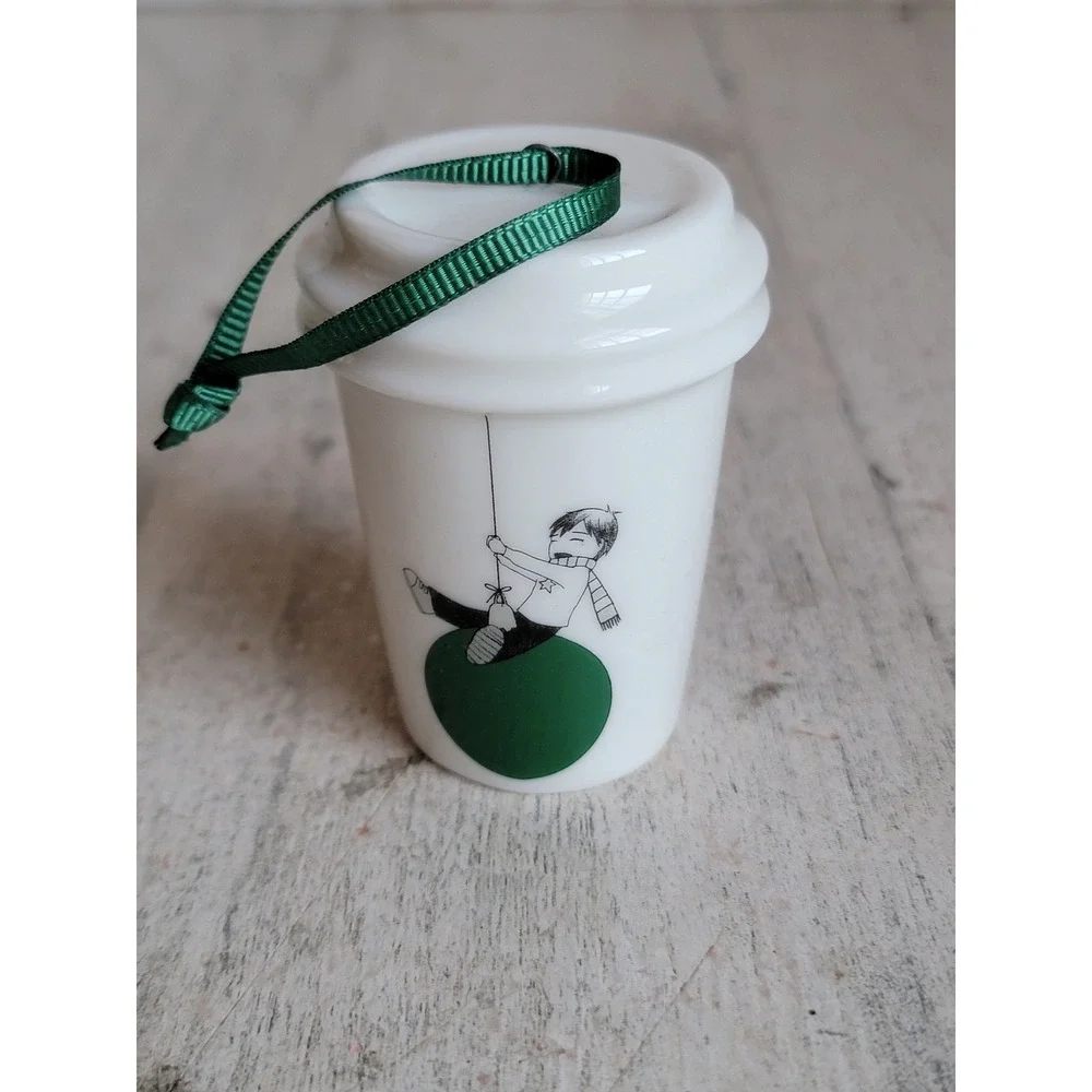 Starbucks miniature boy swinging on balloon cup ornament Xmas‎